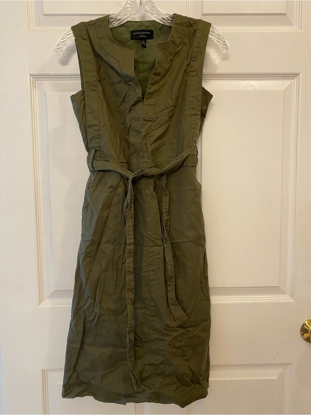 Banana Republic Olive Sleeveless V-Neck Belted Dress